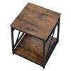End Table, 2-Tier Square Side Table with Open Storage Shelves, Modern Nightstand Bedside Desk with X-Design Metal Frame, Wood Sofa Coffee Desk for Liv