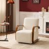 Cream Upholstered 360° Swivel Accent Chair – Solid Wood Curved Arms, Mid-Century Modern Design, Ergonomic Comfort for Living Room