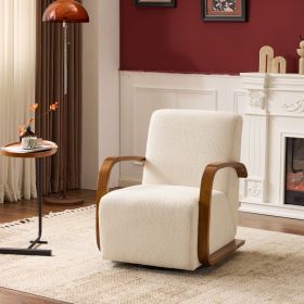 Cream Upholstered 360° Swivel Accent Chair – Solid Wood Curved Arms, Mid-Century Modern Design, Ergonomic Comfort for Living Room