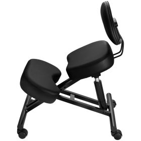 Ergonomic Kneeling Chair with Backrest & Wheels, Mobile X-Shaped Posture Knee Chair with Adjustable Height & Thick Foam Cushions, Relief for Neck or B