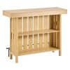 Home Bar Unit, Wine Bar Cabinet Table 3-Tier with Storage Shelves, Opener Storage Box & Adjustable Foot Pads, Black Footrest, Wood & Metal Liquor Cabi