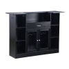 Home Bar Unit, Wine Bar Cabinet Table 4-Tier with Storage Drawer Shelves, Wine Glass Holder, Bottle Rack, LED Light, Wood & Metal Liquor Cabinet for H