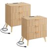 Fluted Nightstands with Charging Station, Set of 2, Dresser for Bedroom with 3 Drawers, Mid Century Modern End Table, Bedside Cabinet Side Table Chest