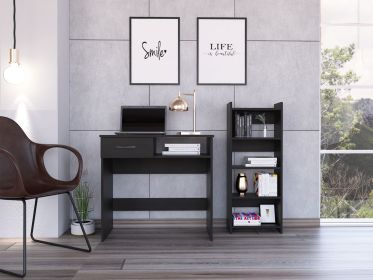 Vizcaya Home Office Set, Single Drawer, Keyboard Tray,Bookcase -Black