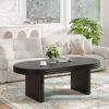 Mid Century Modern Oval Fluted Coffee Table, Farmhouse Wood Coffee Table, Cocktail Table, Center Table for Living Room, Office, Home Decor(Black, 23.6