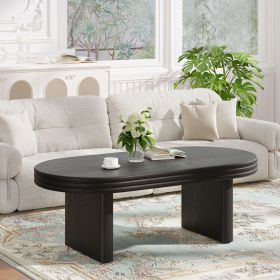 Mid Century Modern Oval Fluted Coffee Table, Farmhouse Wood Coffee Table, Cocktail Table, Center Table for Living Room, Office, Home Decor(Black, 23.6