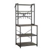 Kitchen Bakers Rack, 23.6 inch Width Bakers Rack, Kitchen Stand with X-Shaped Support Bar, 12 S-Shaped Hooks, Double-Layer Top Shelf
