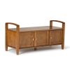Warm Shaker 44 inch Wide Solid Wood Entryway Storage Bench in Light Golden Brown
