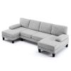 U-Shaped Sectional Sofa with 2 Short Chaise Lounges, 4 Seater Indoor Chenille Fabric Combination Couch, Plastic Legs, 111.4" L x 48.4" D x 33.1" H Liv