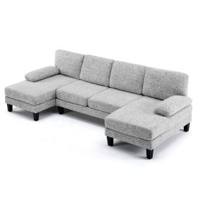 U-Shaped Sectional Sofa with 2 Short Chaise Lounges, 4 Seater Indoor Chenille Fabric Combination Couch, Plastic Legs, 111.4" L x 48.4" D x 33.1" H Liv