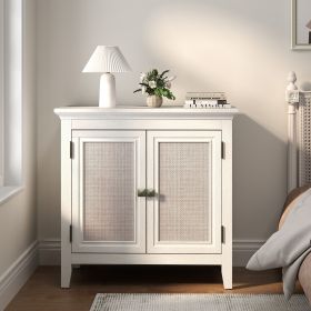 Storage Cabinet, Kitchen Sideboard Cabinet with Rattan Decor Doors, Accent Buffet Cabinet with Adjustable Storage Shelf, Wood Cabinet Organizer for Ha