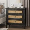 3 Drawer Dresser Rattan Dresser Wood Chest of Drawers Farmhouse Closet Dressers Modern Bedside Table Rustic Nightstand Storage Cabinet for Bedroom, Ha