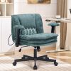 Criss Cross Chair with Wheels and Flip Arms, Upholstered Cross Legged Office Chair with 3 Layer Cushions&Dynamic Airbag Lumbar Support, Wide Seat Comf