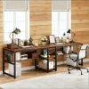 Double Computer Desk with Bookshelf, Office Furnitur