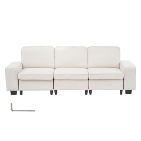 100-Inch Modular 3-Seater Sofa – Comfy Couch with Deep Seats & Hidden Storage, Modern Design for Living Room, Apartment, or Office, White