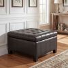Black PU Storage Ottoman with Rubber Wood Legs, 30.25'' Square Tufted Indoor Ottoman with Lift-Top Storage for Living Room, Bedroom & Entryway,300lbs