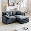 Two-Seater Sofa with One Footrest, L-Shaped 2-Seater Sofa with Ottoman for Small Living Spaces,Grey Corduroy