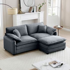 Two-Seater Sofa with One Footrest, L-Shaped 2-Seater Sofa with Ottoman for Small Living Spaces,Grey Corduroy