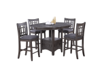 Contemporary Dining Room Counter Height 5pc Dining Set Round Table w Leaf And 4x Side Chairs Gray Finish Solid wood