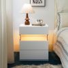LED Nightstands 3 Drawer Dresser for Bedroom End Table with Acrylic Board LED Bedside Tables for Bedroom Living Room Bedside Furniture (White)