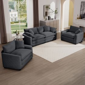 Warm and Cozy Sofa Set with Soft Cushions and Pillows, Home Theater Style Sofa Set Consisting of One 2-Seater Sofas and Two Single Sofa in Grey Cordur