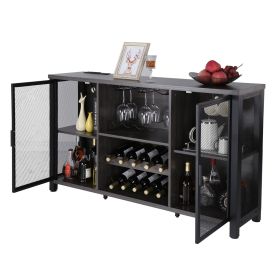 47 Inch Industrial Bar Cabinet, Wine Table for Liquor & Glasses, Sideboard Buffet Cabinet with Wine Rack
