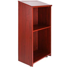 Podium Stand, 47 inch Hostess Stand with 4 Rolling Wheels, Wood Podium with Storage Shelves and Slant Desktop, Lecterns & Podiums for Home, Office, Sc
