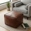 Sheffield 18 inch Wide Square Pouf in Brown Genuine Leather