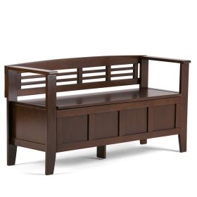 Adams 48 inch Wide Solid Wood Entryway Storage Bench in Rustic Medium Brown