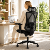 Mesh Office Chair,Ergonomic Office Chairs with Wheels,Adjustable Lumbar Support,Armrest,Headrest-Tilt High Back Desk Chair with Mute Wheel for Office,