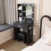 Vanity Table with Mirror & Adjustable LED Lights, Power Outlet, Hairdryer Holder & Stool – Compact Dressing Desk for Small Bedrooms(Black)