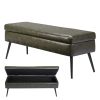 Leather Storage Ottoman Bench, PU Leather Bench with Storage and Metal Legs, Modern Shoe Benches Seat for Entryway