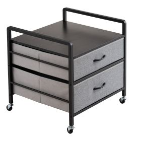 Mini Fridge Stand with Storage, 176 lb-Capacity Mini Fridge Table with 2 Drawers & 4 Swivel Wheels, Mobile Mini Fridge Shelf, Gray Mini Fridge Organiz