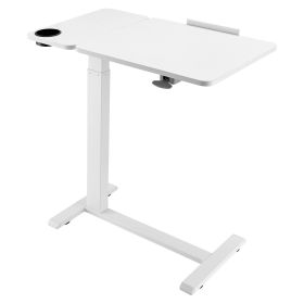 Overbed Table, Mobile Bed Side Table with Flip Desktop and 4 Hidden Wheels, Height & Angle Adjustable Rolling Laptop Desk with Cup Holder, Portable Ov
