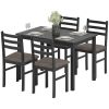5-Piece Small Kitchen Table Set for 4, Farmhouse Dining Table Set with Upholstered Chairs and Rubber Wood Legs, Black