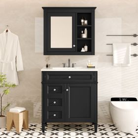 30'' Bathroom Vanity with Top Sink, Modern Bathroom Storage Cabinet with 2 Drawers and a Tip-out Drawer, Freestanding Vanity Set with Mirror Cabinet