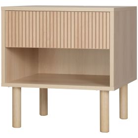 Modern Bedside Table with Drawer and Open Shelf, Sofa Side Table for Bedroom Living Room, Natural