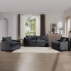 Warm and Cozy Sofa Set with Soft Cushions and Pillows, Home Theater Style Sofa Set Consisting of One 2-Seater Sofas and Two Single Sofa in Grey Cordur