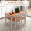 5 Piece Dining Set Solid Pine Wood High Back Chairs White Natural Wood for Small Spaces