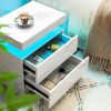 Nightstand LED Bedside Table Cabinet Lights Modern End Side with 2 Drawers for Bedroom (White Stone)