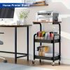 Rolling cart storage rack with wooden desktop, 3-layer metal multi-function cart, 3-layer printer stand with wheels, rolling storage organizer cart wi