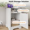 Farmhouse End Table with Charging Station Set of 2, Rustic Night Stand with Storage Cabinet and Shelf, Tall Wooden Bedside Table for Bedroom, Living R