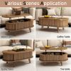 Fluted Lift Top Coffee Table with Hidden Compartment, Wooden Center Table, Modern Oval Lift Tabletop for Home Living Room Office, Walnut Brown Color