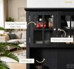 Elegant Black Buffet with  Kitchen Pantry Storage Cabinet Framed Glass Door Drawer Microwave Space