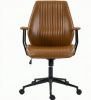 Brown Leather Home Office Desk Chair Vintage Computer Chair with Padded Arms 360° Swivel Adjustable Height Tilt Function