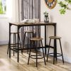 5-Piece Industrial Dining Set Bar Table and Round Stools Metal Frame for Pub Dining Room