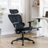Multi-functional Ergonomic Mesh Office Chair with Adjustable Armrest,Footrest,Lumbar Support, 360° Silent Wheels,Headrest for Home & Office,Black