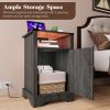 LED Nightstand Set of 2 with Charging Station, Bedside Table with Storage Cabinet and Shelf, Rustic End Table, Farmhouse Wooden Side Table, for Bedroo