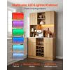 Wine Cabinet, Coffee Bar Cabinet with 9 Wine Bottle Racks, Modern Buffet Sideboard with Glass Holder, LED Light, Charging Station, for Home Kitchen, L