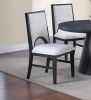 Dining Table And 4x Side Chairs White Finish Fabric Black Round Table w Cone Base Cutout Back Chair 5pc Dining Set